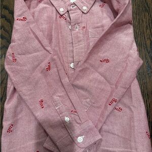 Gymboree Red Button Down Shirt with Red Candy Cane Pattern